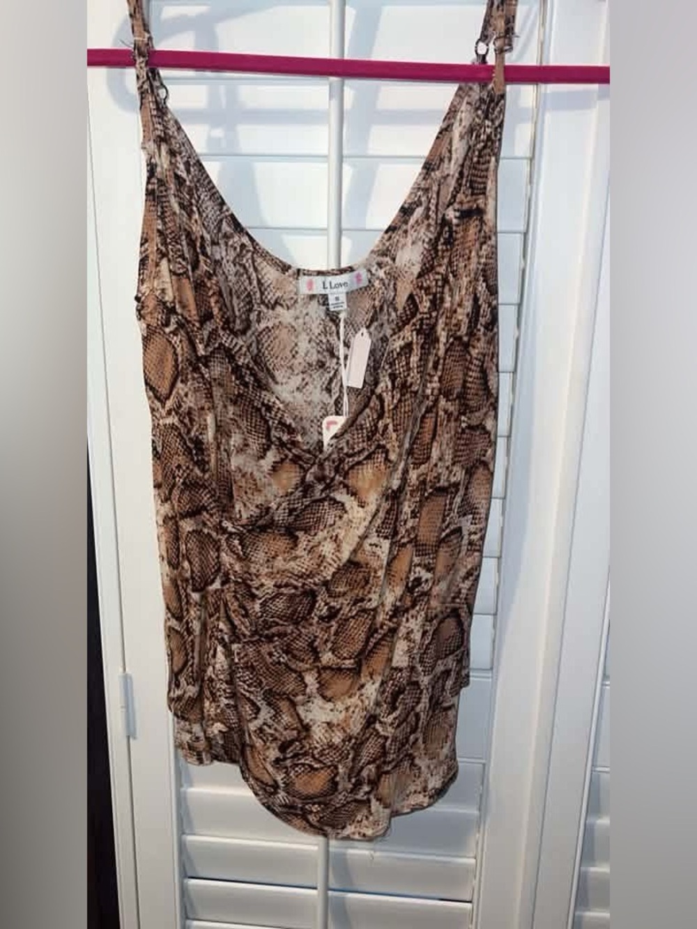 L Love Brown Snake-Print Draped Cami